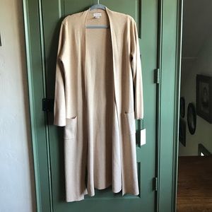 Open Front Tan Duster Sweater w/ Pockets 100% Cotton